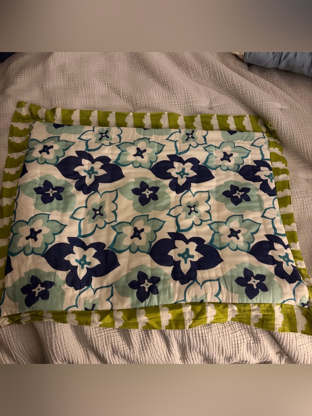 Anthropologie Standard Shams - Set of 2 Floral Quilted - Navy, Teal & Lime